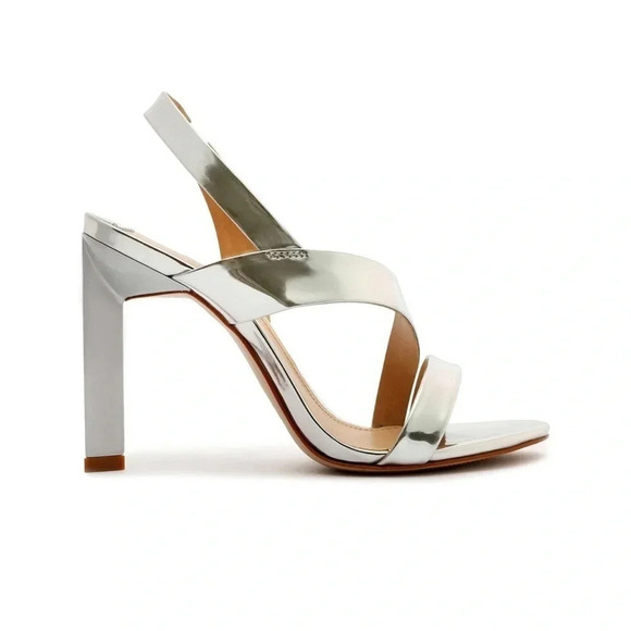 Schutz Kelly Metallic Silver Slingback Heels Size 7.5 - Picture 1 of 7